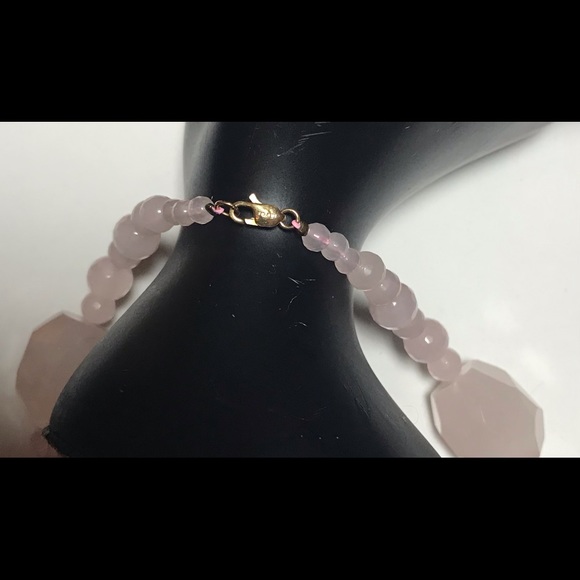 Vintage Faceted Rose Quartz Gemstone 14K Gold Clasp Beaded Pendant Necklace 18”L - Picture 10 of 16